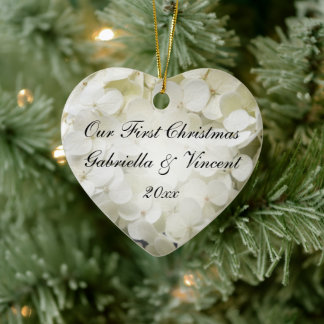 Adorno De Cerámica Hydrangea Blanca Primera Navidad Juntos