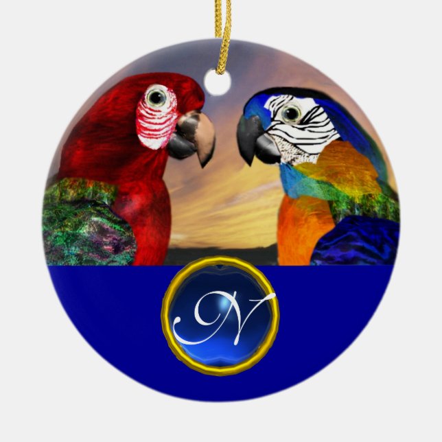 Adorno De Cerámica HYPER PARROS AZUL SAPPHIRE GEM MONOGRAM Amor (Frente)