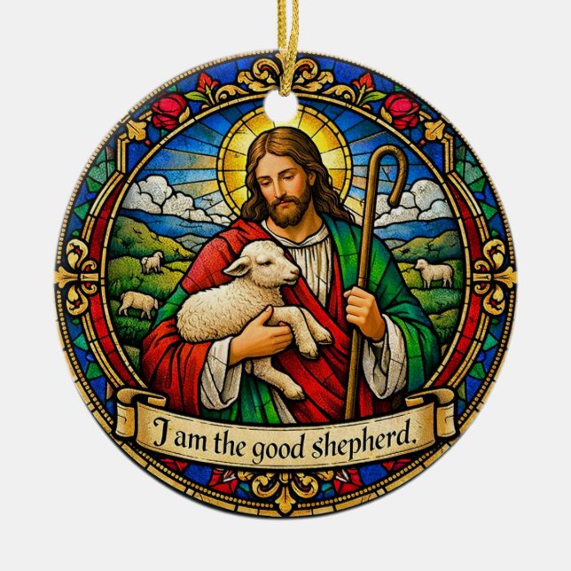 Adorno De Cerámica I Am the Good Shepherd Round Ceramic Ornament (Frente)