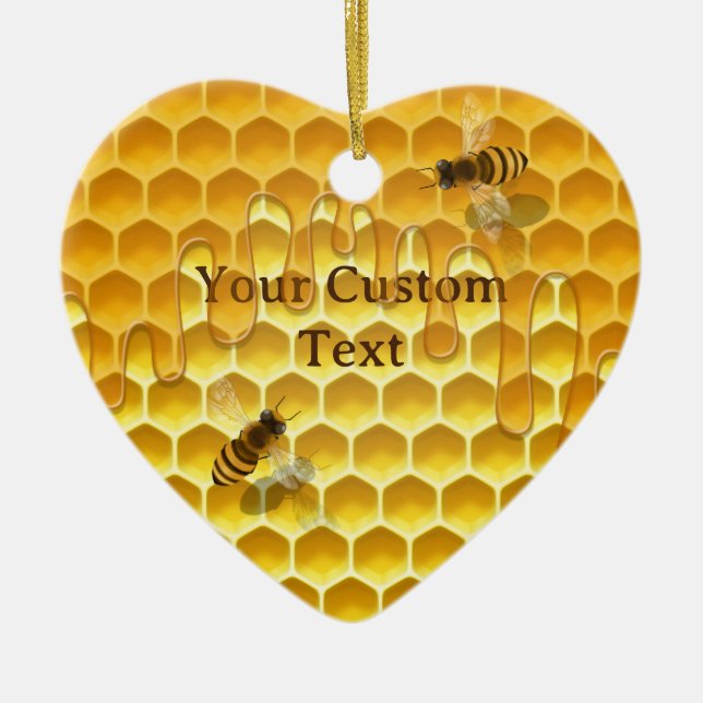 Adorno De Cerámica I Heart Honeybees Honeycomb Personalizado Textos (Frente)