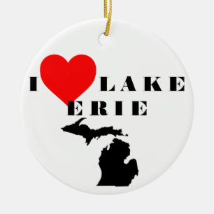 Adorno De Cerámica I heart Lake Erie Michigan orgullo estado Great La