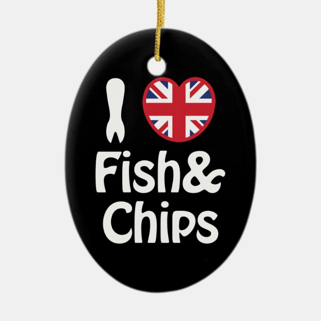 Adorno De Cerámica I Heart [Love] Fish & Chips (Frente)