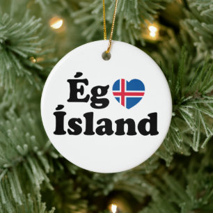 Adorno De Cerámica I Heart (Love) Islandia [Ég Elska Ísland] Islandés