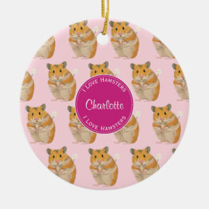 Adorno De Cerámica I love Hamsters Pink Hamster Pattern