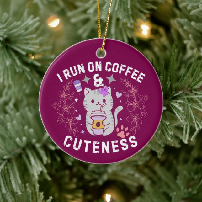 Adorno De Cerámica I Run On Coffee & Cuteness Sweet Kitty Design (Árbol)