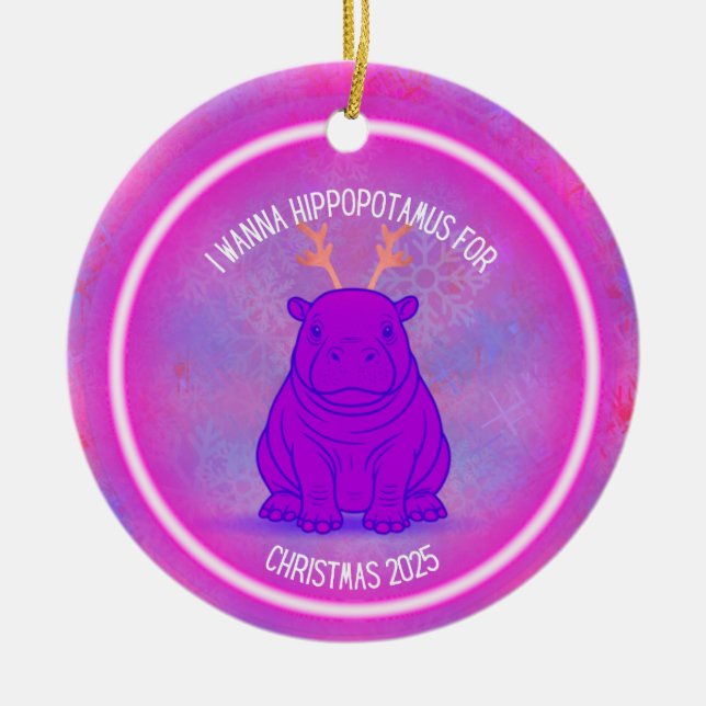 Adorno De Cerámica I Wanna Hippopotamus for Christmas - Purple (Frente)