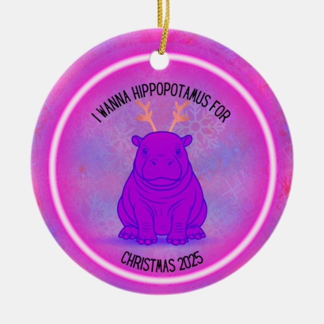 Adorno De Cerámica I Wanna Hippopotamus for Christmas - Purple (Frente)