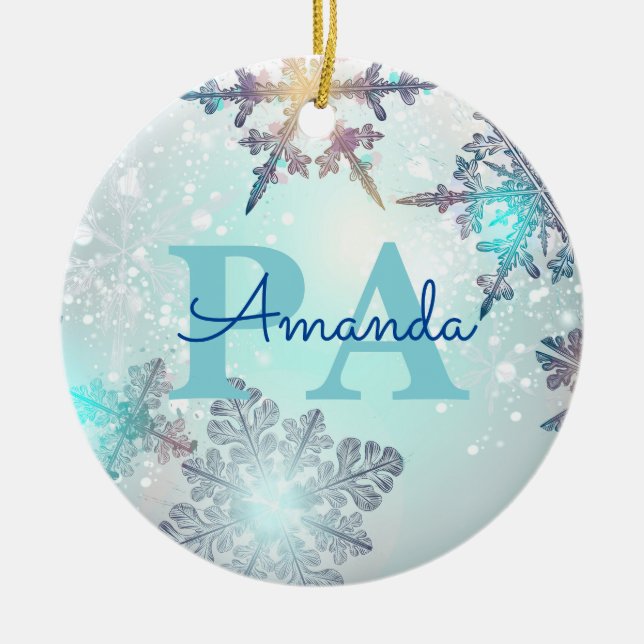 Adorno De Cerámica Ice azul dulce Snowflake Nombre personalizado PA (Frente)