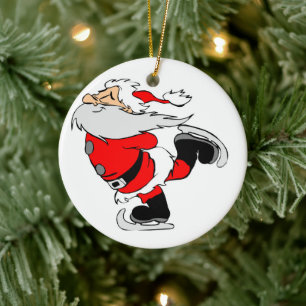 Adorno De Cerámica Ice Skating Santa
