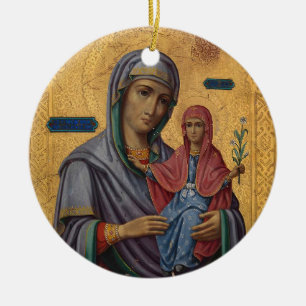 Adorno De Cerámica Icono cristiano ortodoxo de Sta. Ana y la Theotoko