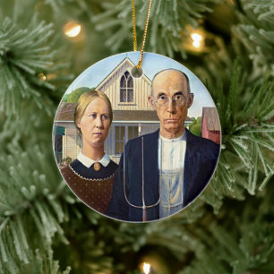 Adorno de cerámica icono de American Gothic de Gra