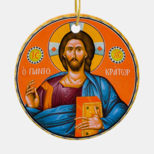 Adorno De Cerámica Icono de Jesucristo sosteniendo los Evangelios