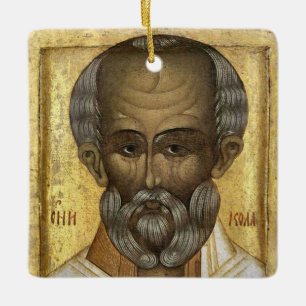 Adorno De Cerámica Icono de Navidad de San Nicolás el Taumaturgo