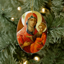 Adorno De Cerámica Icono de Santa María con el Señor Jesús