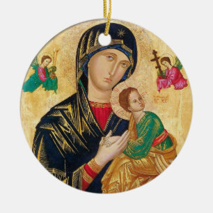 Adorno De Cerámica Icono de Theotokos y Niño Jesús con Ángeles