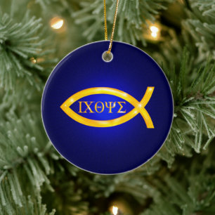 Adorno De Cerámica Icthys dorados  Peces cristianos