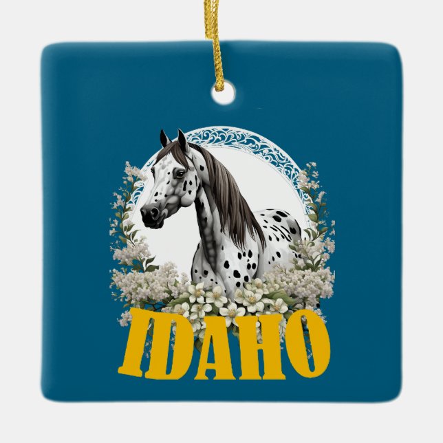 Adorno De Cerámica Idaho Appaloosa Con Borde De Camiseta De Flores (Anverso)