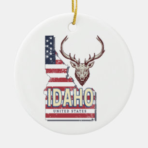 Adorno De Cerámica Idaho United States Retro Map Vintage Deer USA