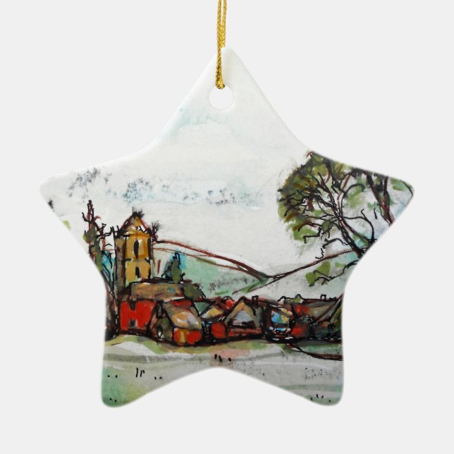 Adorno De Cerámica Idílico bosquejo de una aldea británica (Frente)