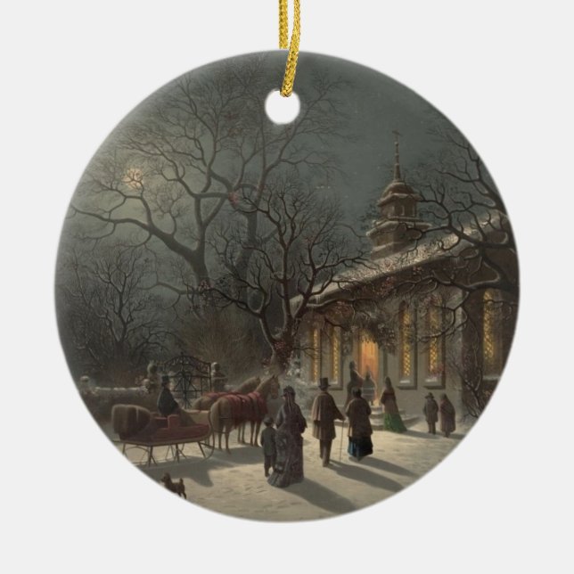 Adorno De Cerámica Iglesia en la víspera de los Navidades (Frente)