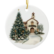 Iglesia y árbol de Navidad acogedores