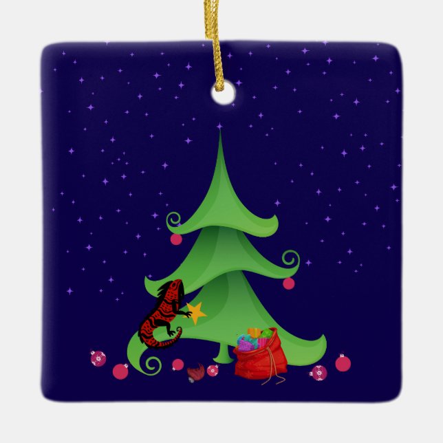 Adorno De Cerámica Iguana caprichosa Oh Árbol de Navidad (Anverso)