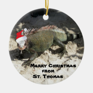 Adorno De Cerámica Iguana y Navidades Gorra, Feliz Navidad, por...