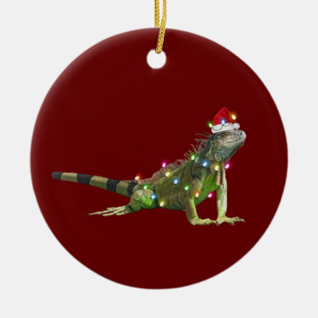 Adorno De Cerámica Iguanas con Navidades Gorras Scaft (Frente)