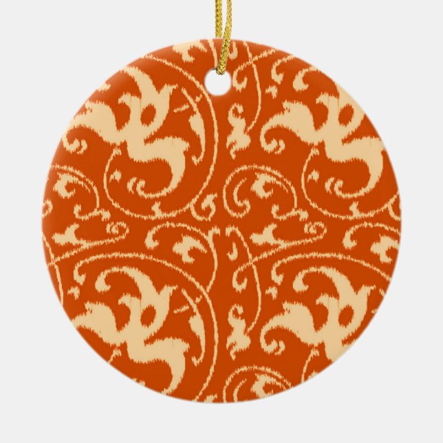 Adorno De Cerámica Ikat Floral Damask - Naranja mandarín (Frente)