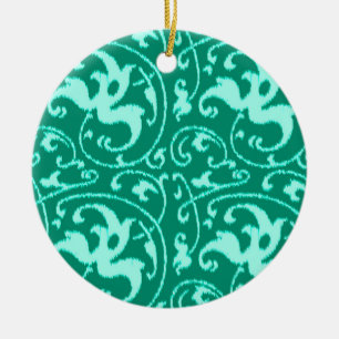Adorno De Cerámica Ikat Floral Damask - Turquesa y Aqua