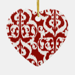 Adorno De Cerámica Ikat Moorish Damask - rojo oscuro y blanco
