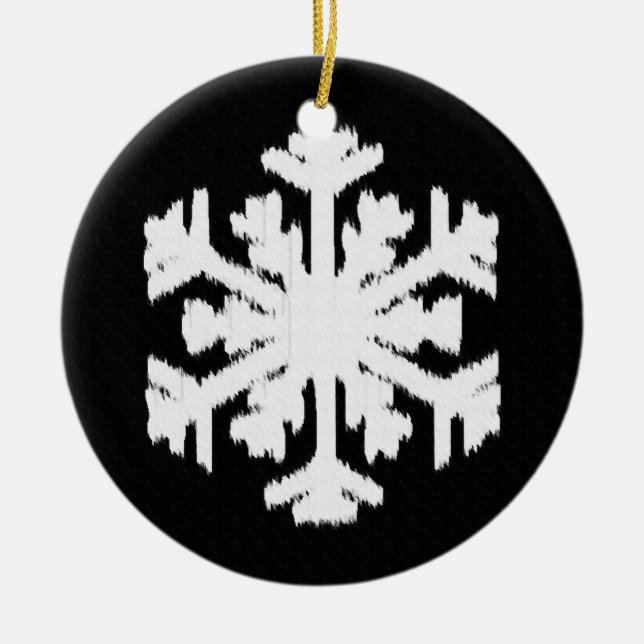 Adorno De Cerámica Ikat Snowflake - Blanco y negro (Frente)