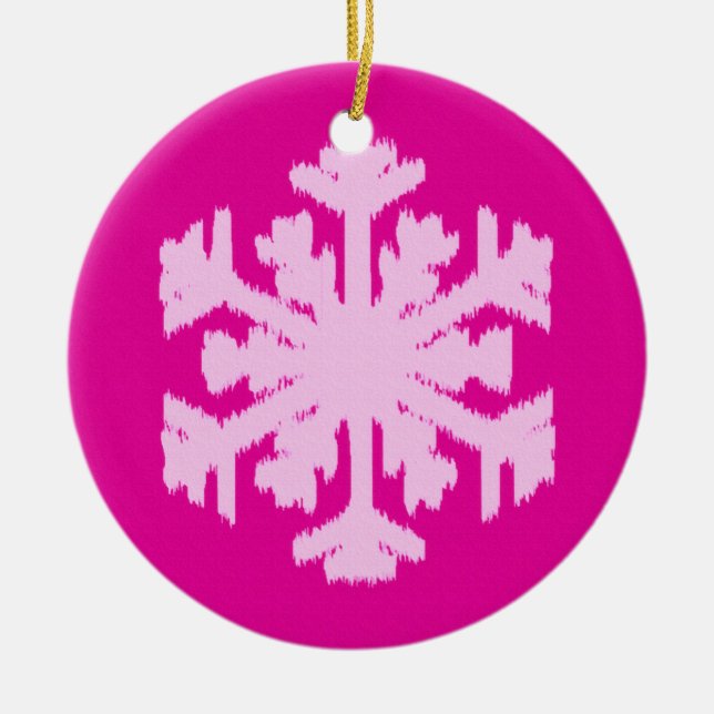 Adorno De Cerámica Ikat Snowflake - Fuchsia y el hielo rosado (Frente)
