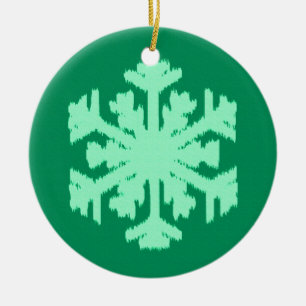 Adorno De Cerámica Ikat Snowflake - Pino y verde menta