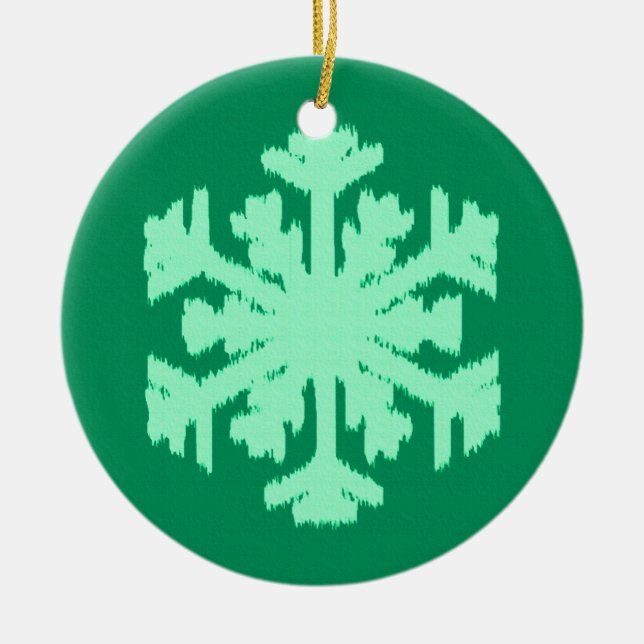 Adorno De Cerámica Ikat Snowflake - Pino y verde menta (Frente)