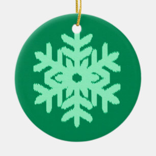 Adorno De Cerámica Ikat Snowflake - Pino y verde menta