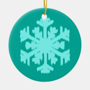 Adorno De Cerámica Ikat Snowflake - Turquesa y agua
