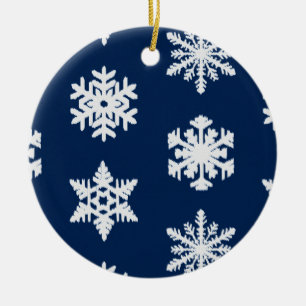Adorno De Cerámica Ikat Snowflakes - Azul marino blanco y oscuro