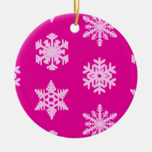 Adorno De Cerámica Ikat Snowflakes - Fuchsia y el hielo rosado