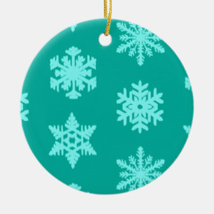 Adorno De Cerámica Ikat Snowflakes - Turquesa y aqua