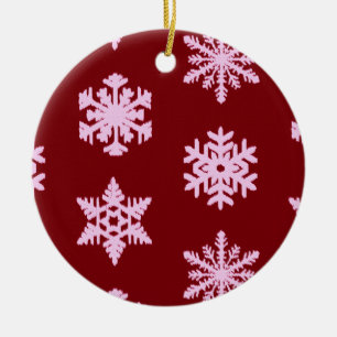 Adorno De Cerámica Ikat Snowflakes - Vino de Borgoña y rosa