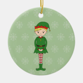 Adorno De Cerámica illusima Navidades Boy Elf Snowflakes Green