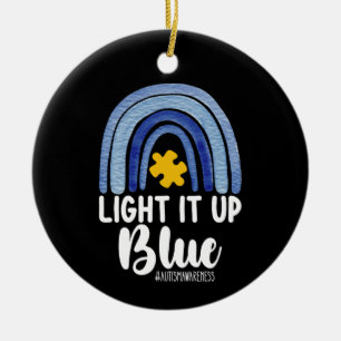 Adorno De Cerámica Iluminarlo de Azul Arcoíris Conciencia del Autismo