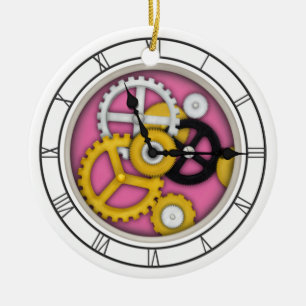 Adorno De Cerámica Ilusión 3D Arte Reloj con Trabajos Visibles Rosa