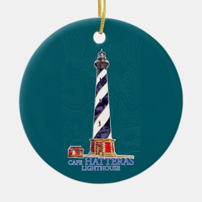 Adorno De Cerámica Ilustracion acuático Faro de Cape Hatteras (Frente)