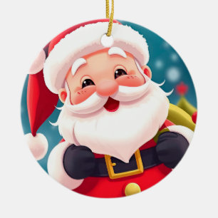 Adorno De Cerámica Ilustración alegre del Papá Noel celebrando