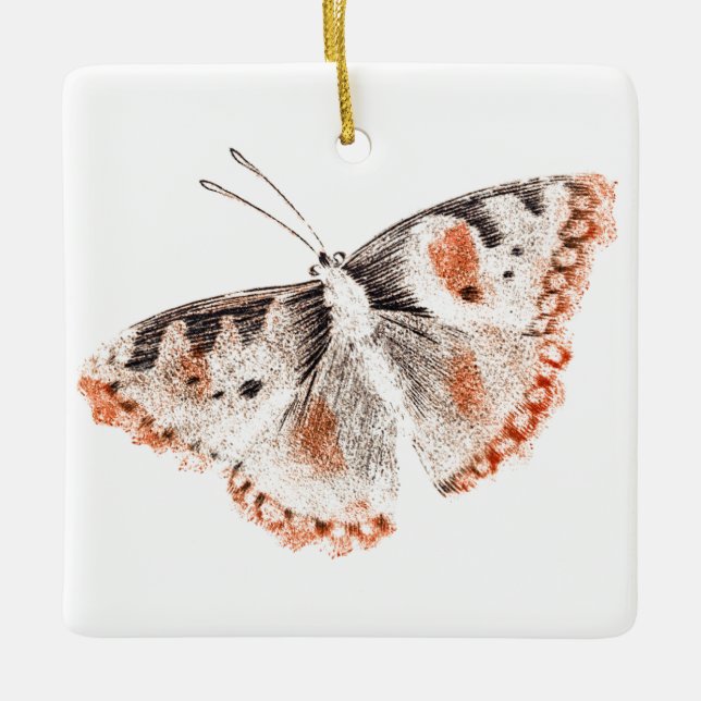 Adorno De Cerámica Ilustracion antiguo de mariposa de época (Anverso)