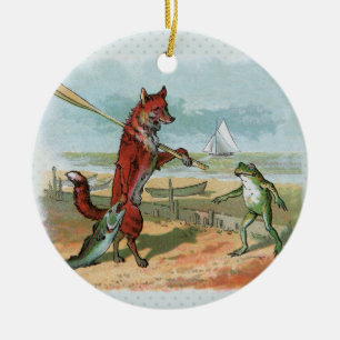 Adorno De Cerámica Ilustración caprichosa de playa con zorro y rana v