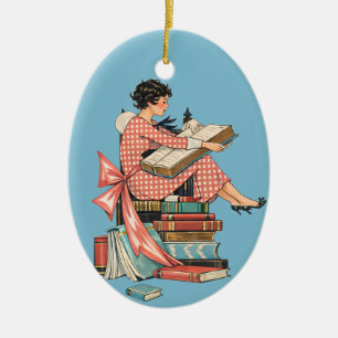Adorno De Cerámica Ilustración de amante de libros antiguos leyendo