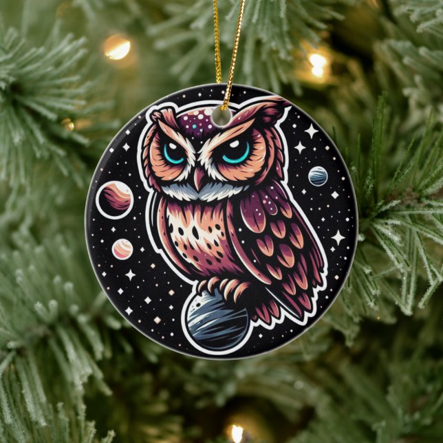 Adorno De Cerámica Ilustracion de búho cósmico - búho, espacio, obras (Árbol)